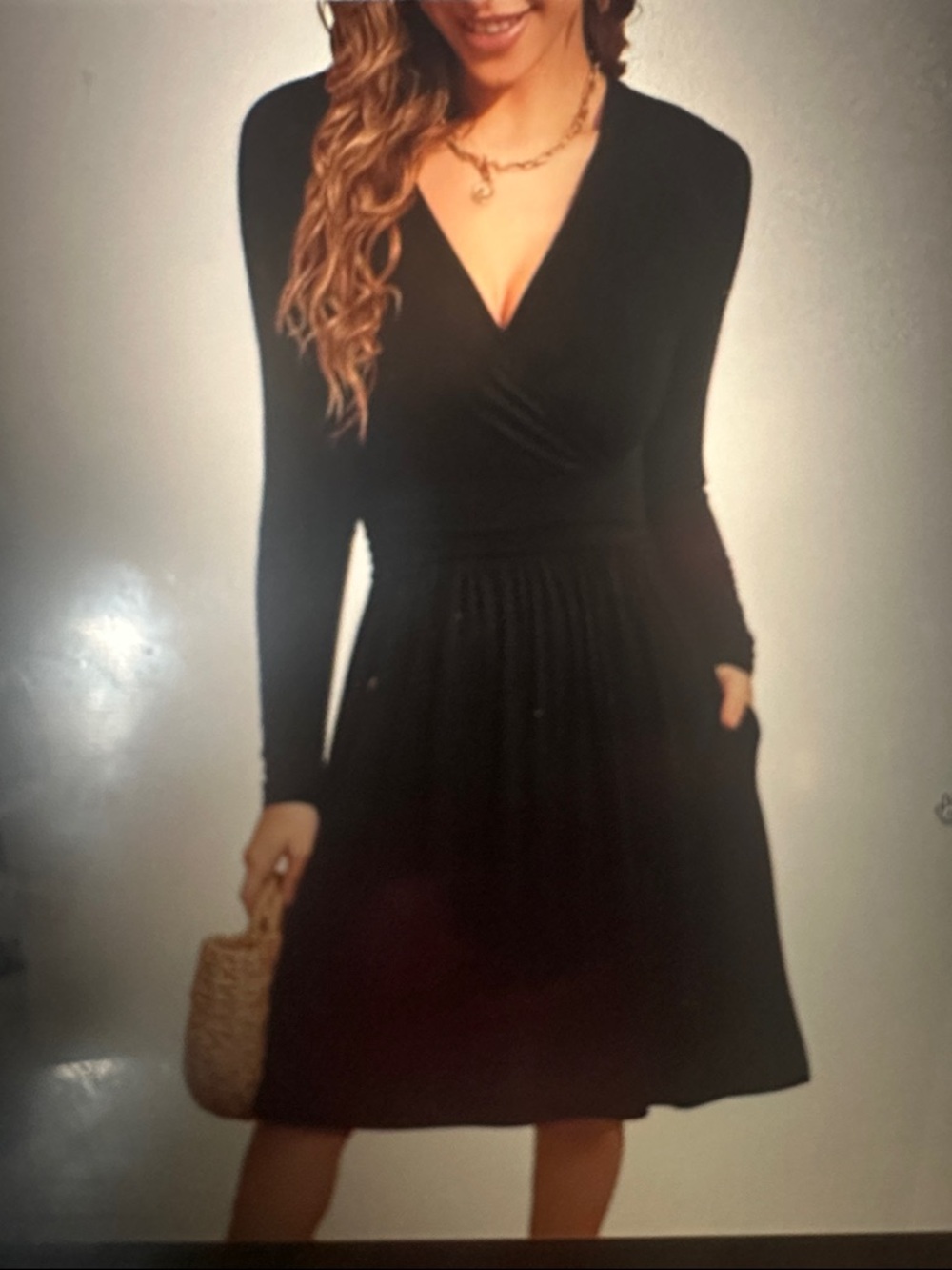 NWT Long Sleeve Black V-Neck Faux Wrap Dress, size XL